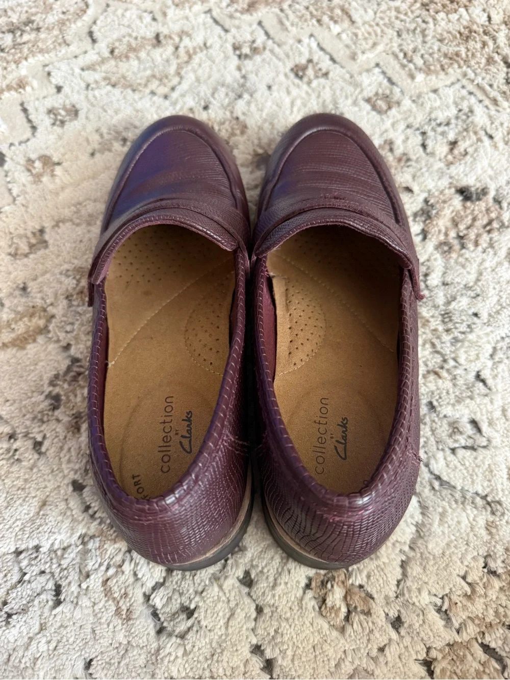 Clarks Women’s Burgundy Textured Penny Loafers